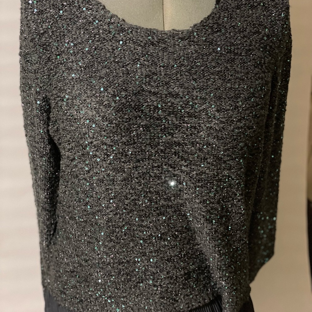 Charcoal grey knit/ sequence long sleeve sweater.